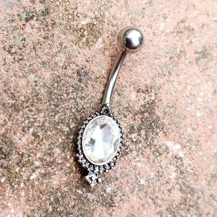 Old Fashion Style belly bar Navel Bar with Large Gem - Pretty Savage Jewellery