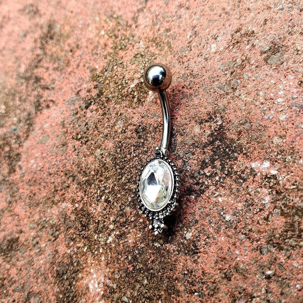 Old Fashion Style belly bar Navel Bar with Large Gem - Pretty Savage Jewellery