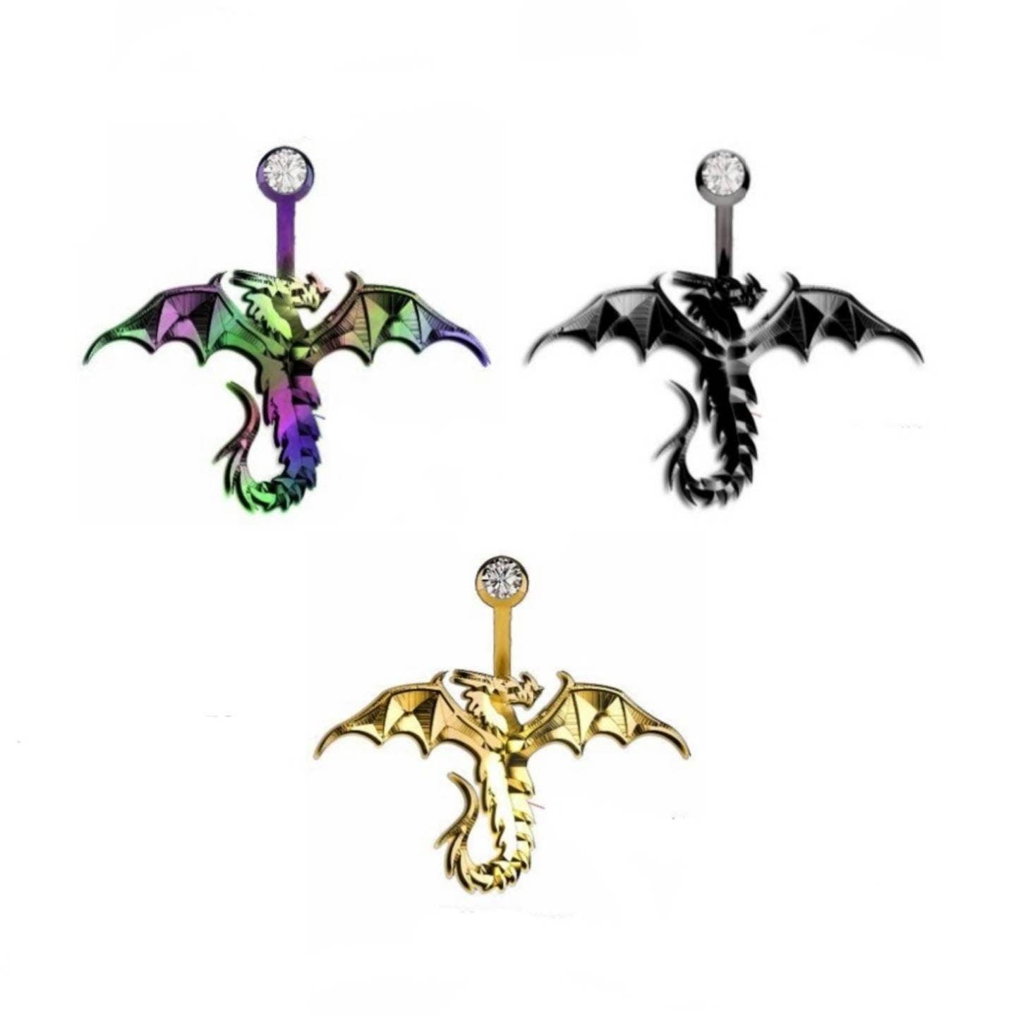 Metallic Chinese Dragon Belly Bars Navel Bars - Pretty Savage Jewellery