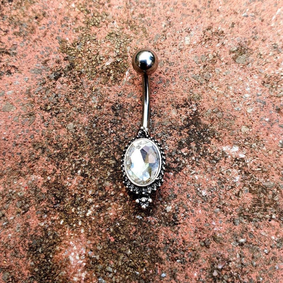 Old Fashion Style belly bar Navel Bar with Large Gem - Pretty Savage Jewellery