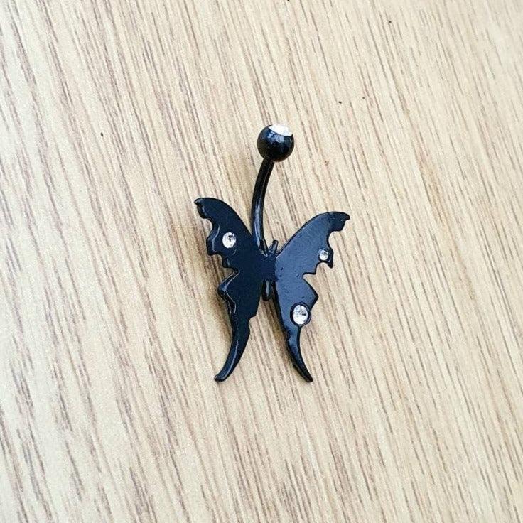 Black Butterfly Belly Bar/Navel Bar - Pretty Savage Jewellery