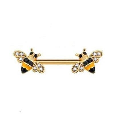 Honeybee Bumblebee Nipple Bar Golden-Toned 14G - Pretty Savage Jewellery