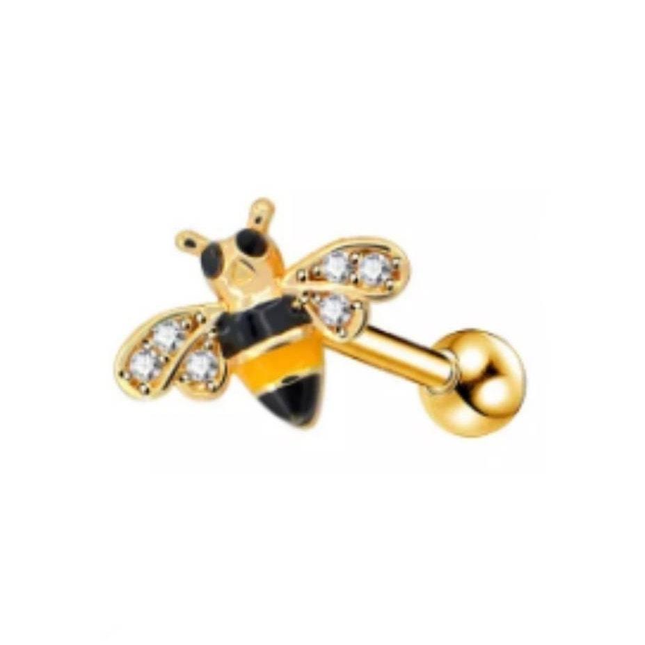 Honeybee Bumblebee 14G golden-Toned Ear Stud - Pretty Savage Jewellery