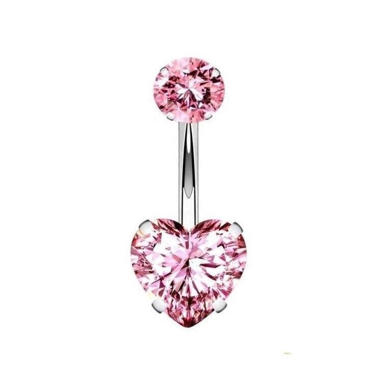 Pink Heart Shaped Gem Belly Bar Navel Bar - Pretty Savage Jewellery