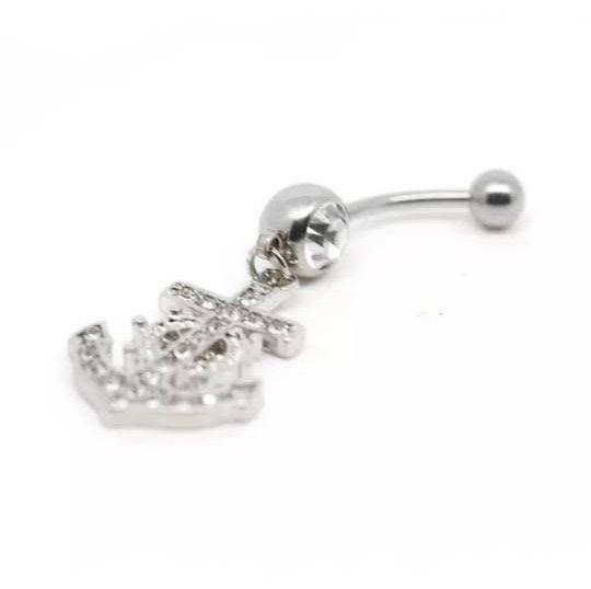 Nautical Dangle Belly Bar Sailors Diamanté Navel Bar - Pretty Savage Jewellery