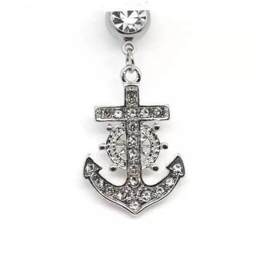 Nautical Dangle Belly Bar Sailors Diamanté Navel Bar - Pretty Savage Jewellery