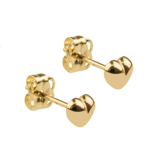 9ct Yellow Gold Plain Minimal Heart Ear Stud Pair Ear Ring - Pretty Savage Jewellery