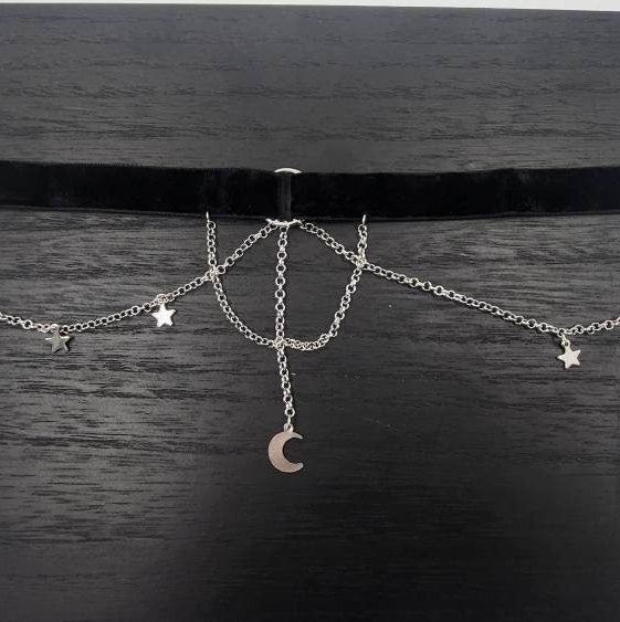 Moon And Stars Choker Necklace Gothic Woman's Choker Necklace - Pretty Savage Jewellery