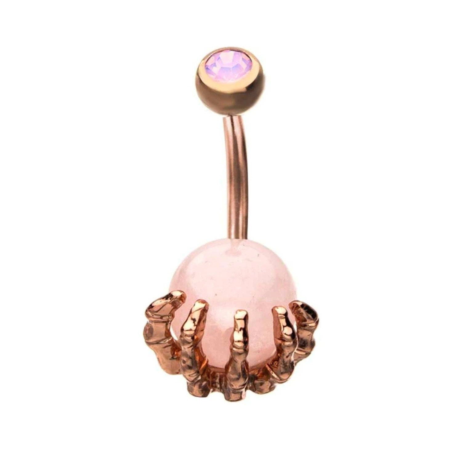 Skeleton Hand Belly Bar Halloween Body Jewellery Spooky Rose Gold Skull Navel Bar - Pretty Savage Jewellery