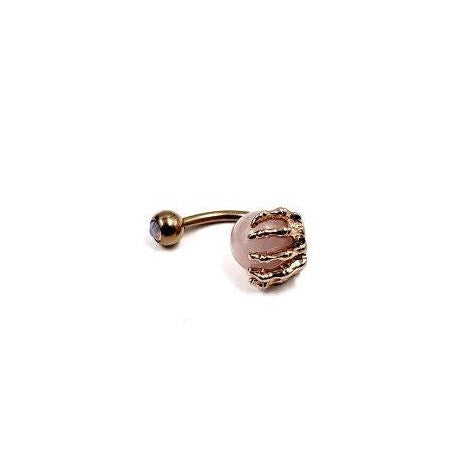 Skeleton Hand Belly Bar Halloween Body Jewellery Spooky Rose Gold Skull Navel Bar - Pretty Savage Jewellery