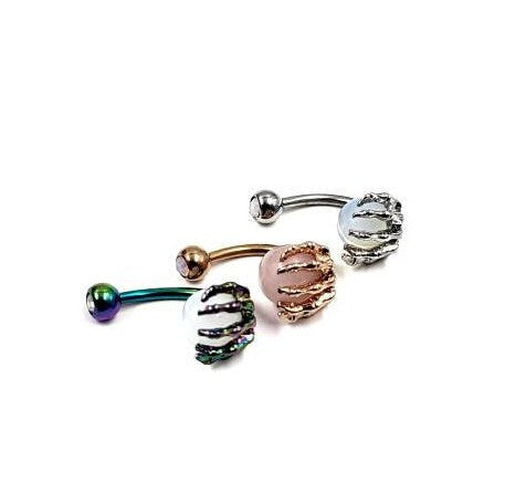 Skeleton Hand Belly Bar Halloween Body Jewellery Spooky Rainbow Skull Navel Bar - Pretty Savage Jewellery