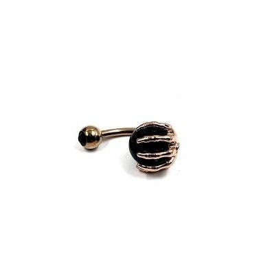 Skeleton Hand Belly Bar Halloween Body Jewellery Spooky Rose Gold & Black Skull Navel Bar - Pretty Savage Jewellery