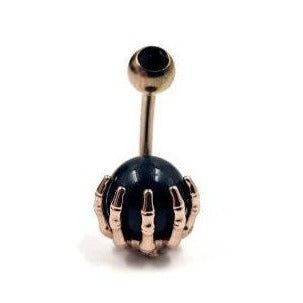 Skeleton Hand Belly Bar Halloween Body Jewellery Spooky Rose Gold & Black Skull Navel Bar - Pretty Savage Jewellery