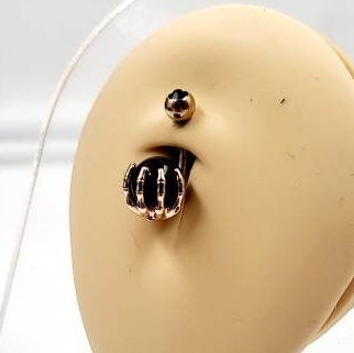 Skeleton Hand Belly Bar Halloween Body Jewellery Spooky Rose Gold & Black Skull Navel Bar - Pretty Savage Jewellery