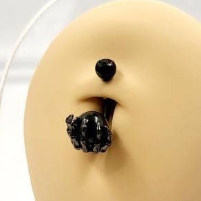 Skeleton Hand Belly Bar Halloween Body Jewellery Spooky Black Skull Navel Bar - Pretty Savage Jewellery