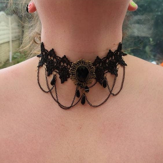 Black Victorian Gothic Lace Choker Necklace - Pretty Savage Jewellery