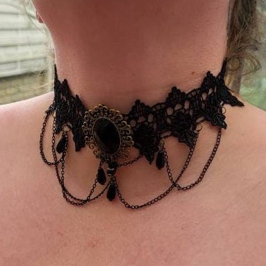 Black Victorian Gothic Lace Choker Necklace - Pretty Savage Jewellery