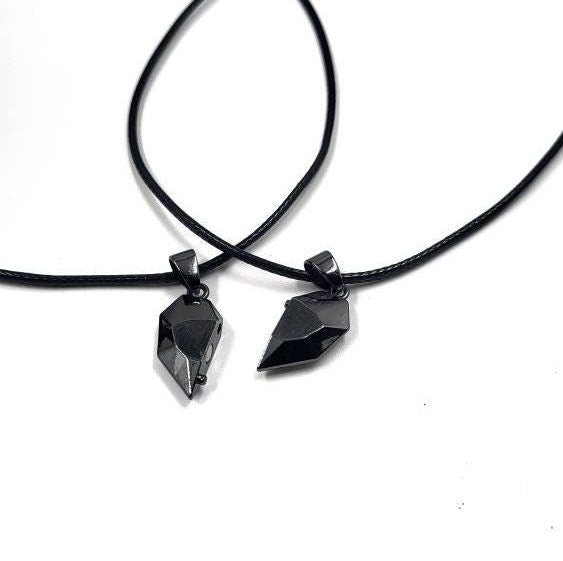 Magnetic Black Heart Adjustable Couples/Friends Necklace Pair - Pretty Savage Jewellery