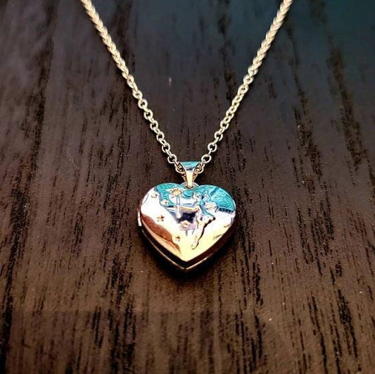 Fairytale Locket Necklace 925 Sterling Silver Minimal Fairy Open Heart Necklace Locket - Pretty Savage Jewellery