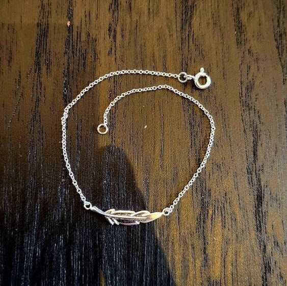 Leaf Pendant Bracelet 925 Sterling Silver Minimal Leaf Bracelet - Pretty Savage Jewellery