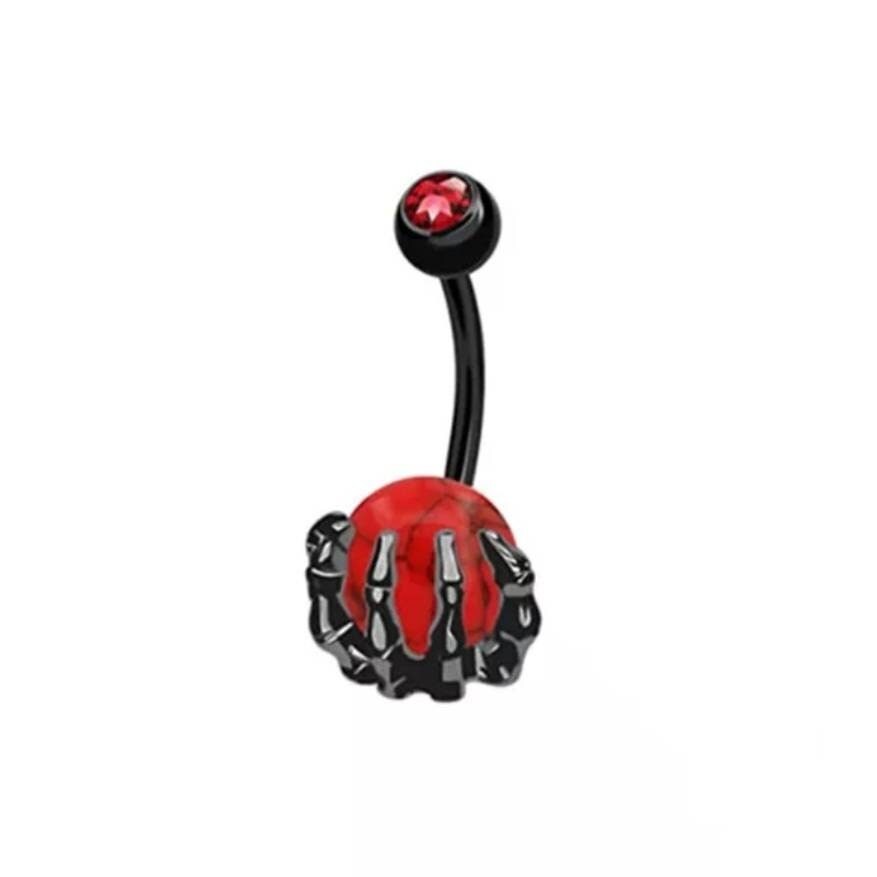 Skeleton Hand Belly Bar Halloween Black And Red Skull Navel Bar - Pretty Savage Jewellery