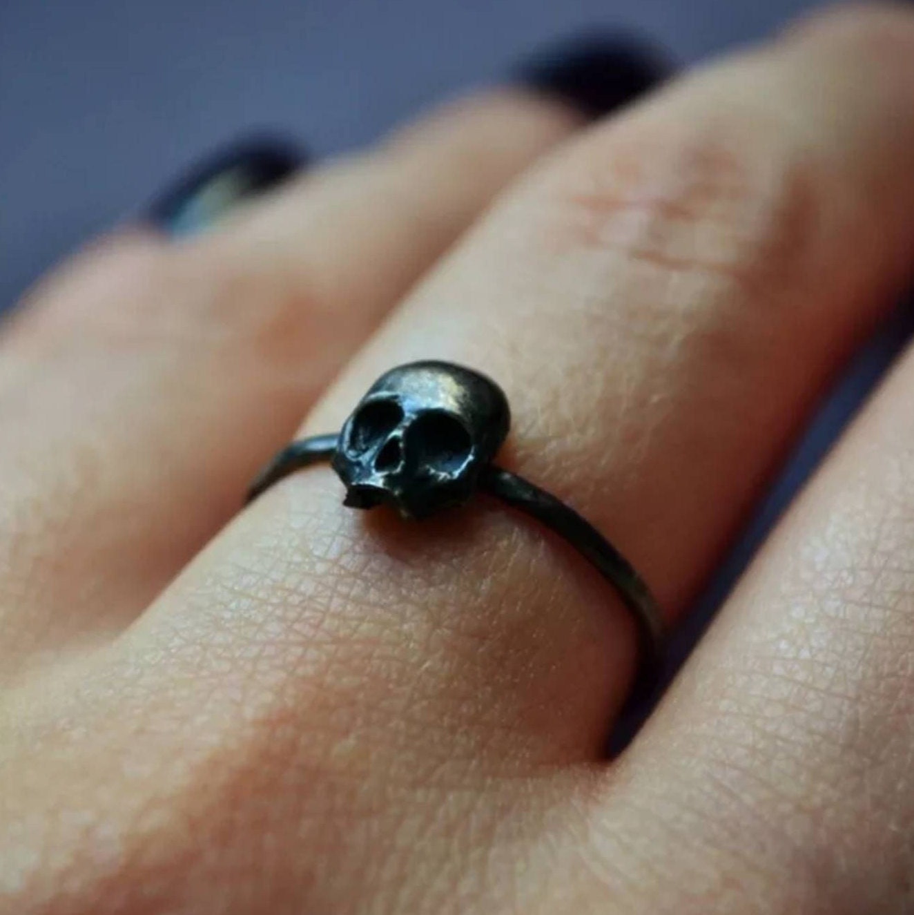 Black Skull Ring Adjustable Ring - Pretty Savage Jewellery