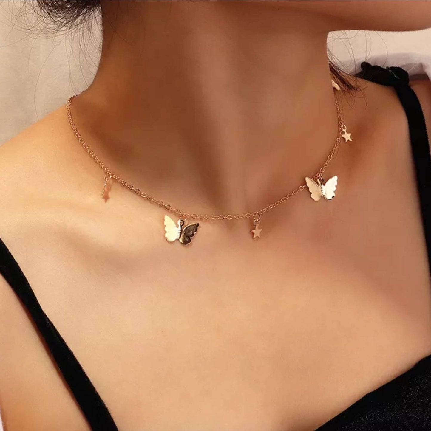 Butterfly And Stars Golden Necklace - Pretty Savage Jewellery