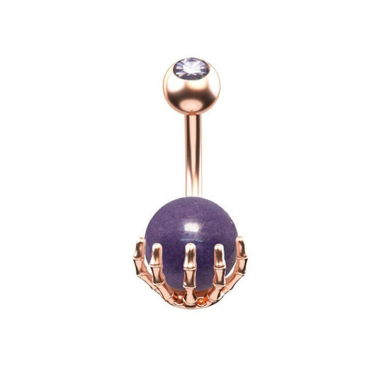 Skeleton Hand Belly Bar Halloween Body Jewellery Spooky Rose Gold & Purple Skull Navel Bar - Pretty Savage Jewellery