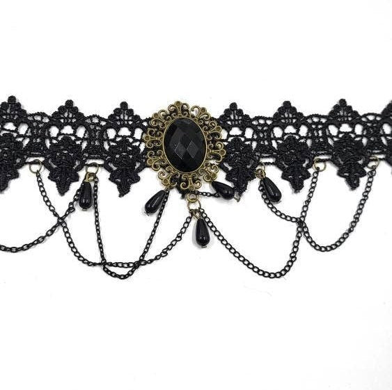 Black Victorian Gothic Lace Choker Necklace - Pretty Savage Jewellery