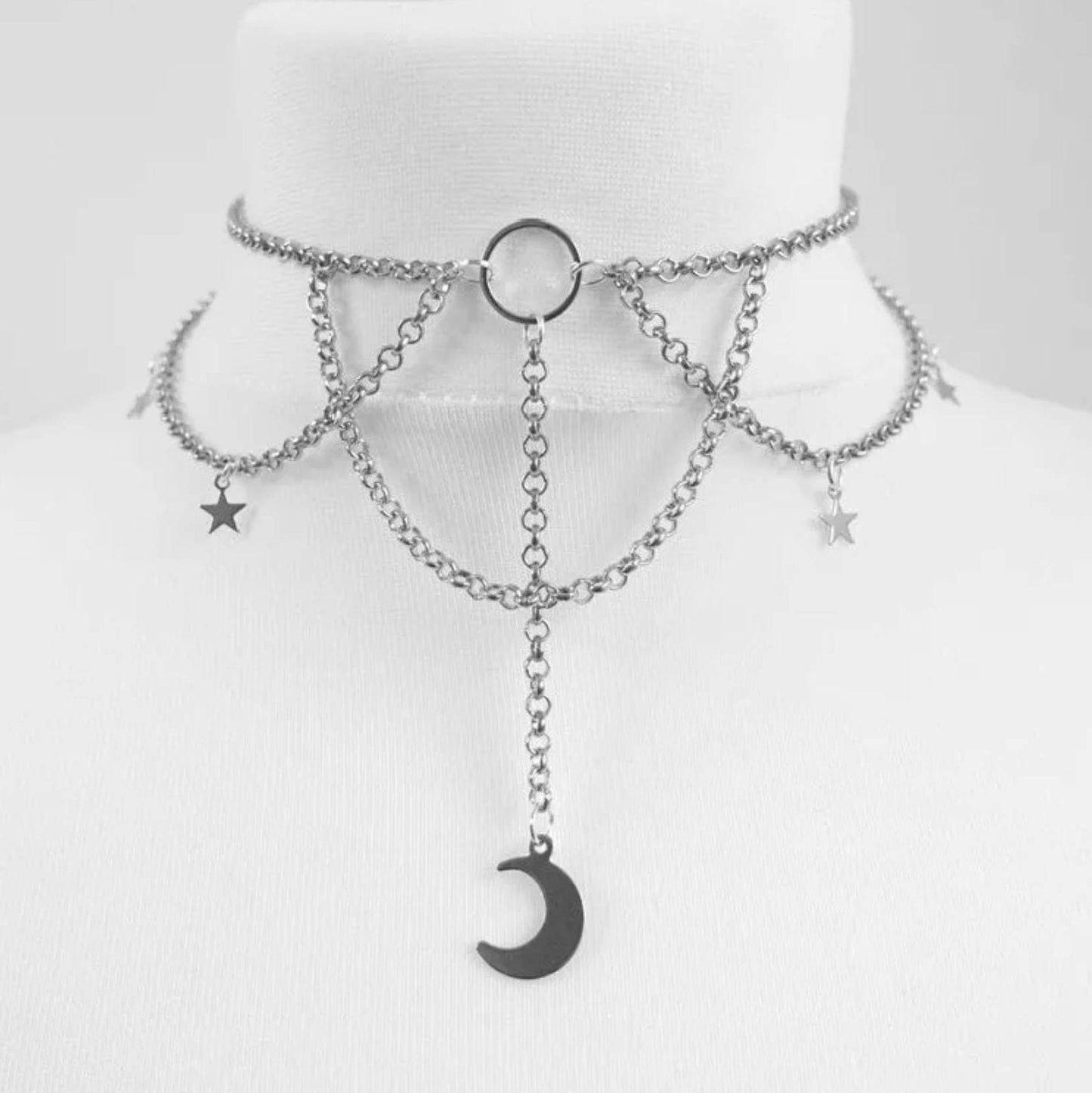 Metal Chain Choker Necklace Gothic Woman's Black Chain Choker Necklace With Stars - Pretty Savage Jewellery