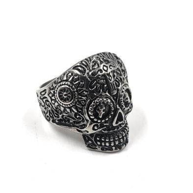 Gemstone Candy Skull Heavy Stainless Steel Rings - Pretty Savage Jewellery