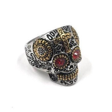 Gemstone Candy Skull Heavy Stainless Steel Rings - Pretty Savage Jewellery