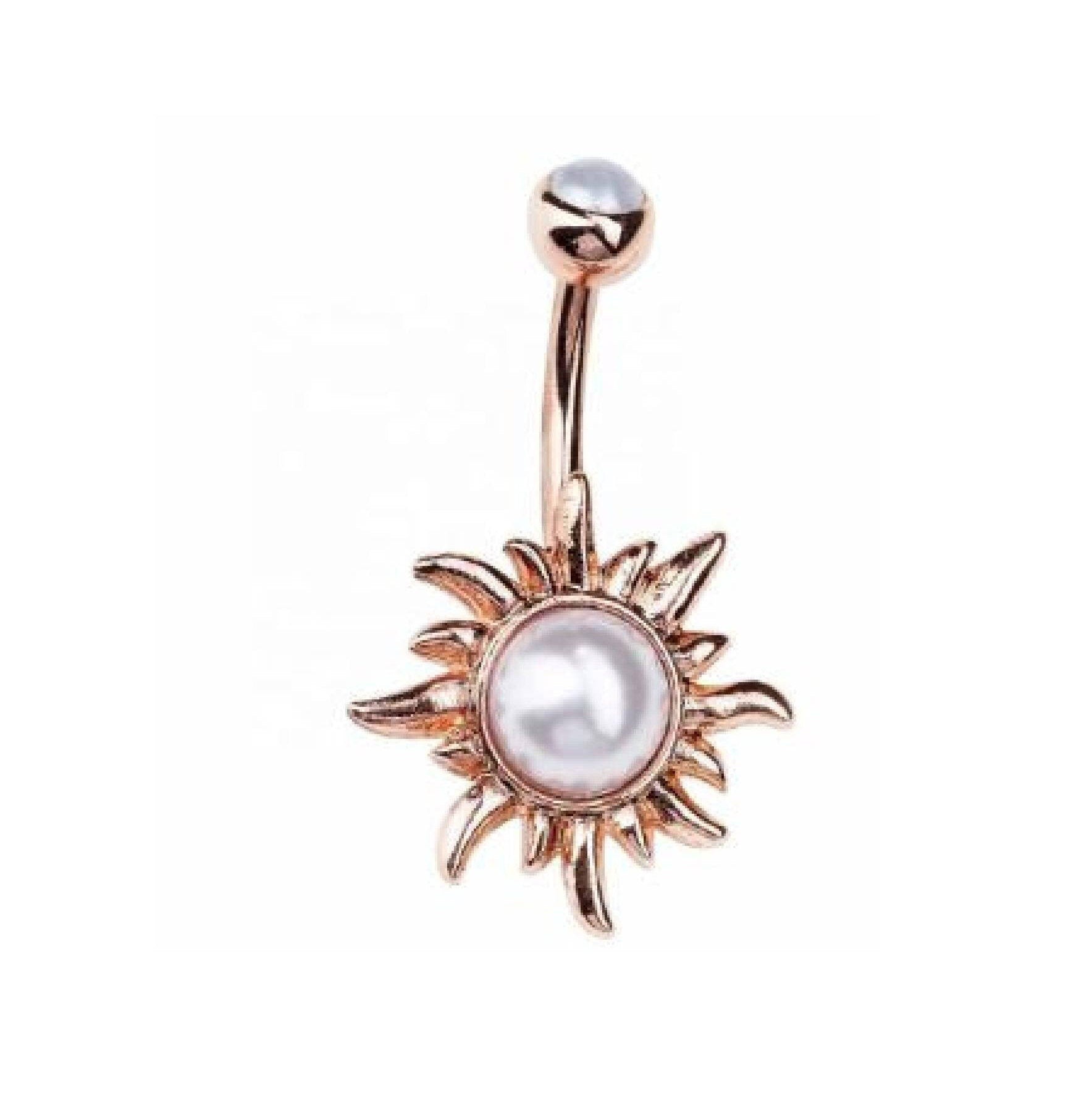 Sun Pearl Rose Gold Belly Bar Navel Bar - Pretty Savage Jewellery