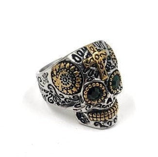 Gemstone Candy Skull Heavy Stainless Steel Rings - Pretty Savage Jewellery