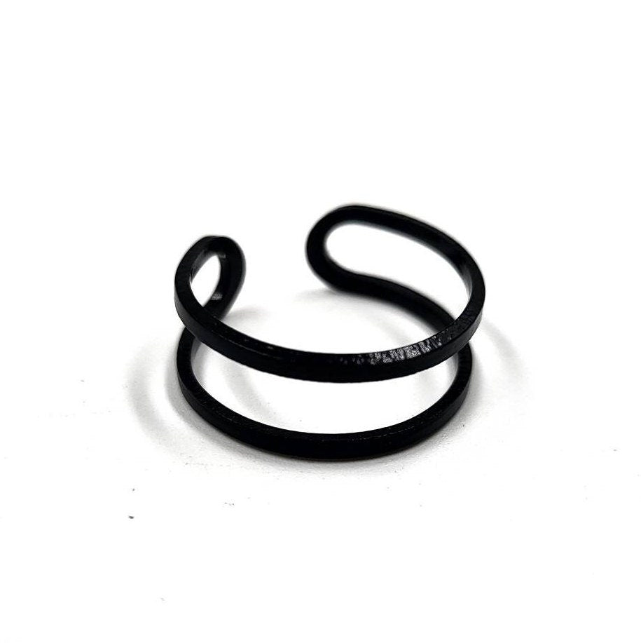 Double Band Black Adjustable Ring - Pretty Savage Jewellery