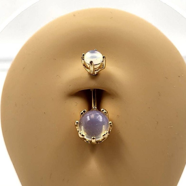 Crown Belly Bar Vintage Retro Style Blue Gem Navel Bar - Pretty Savage Jewellery