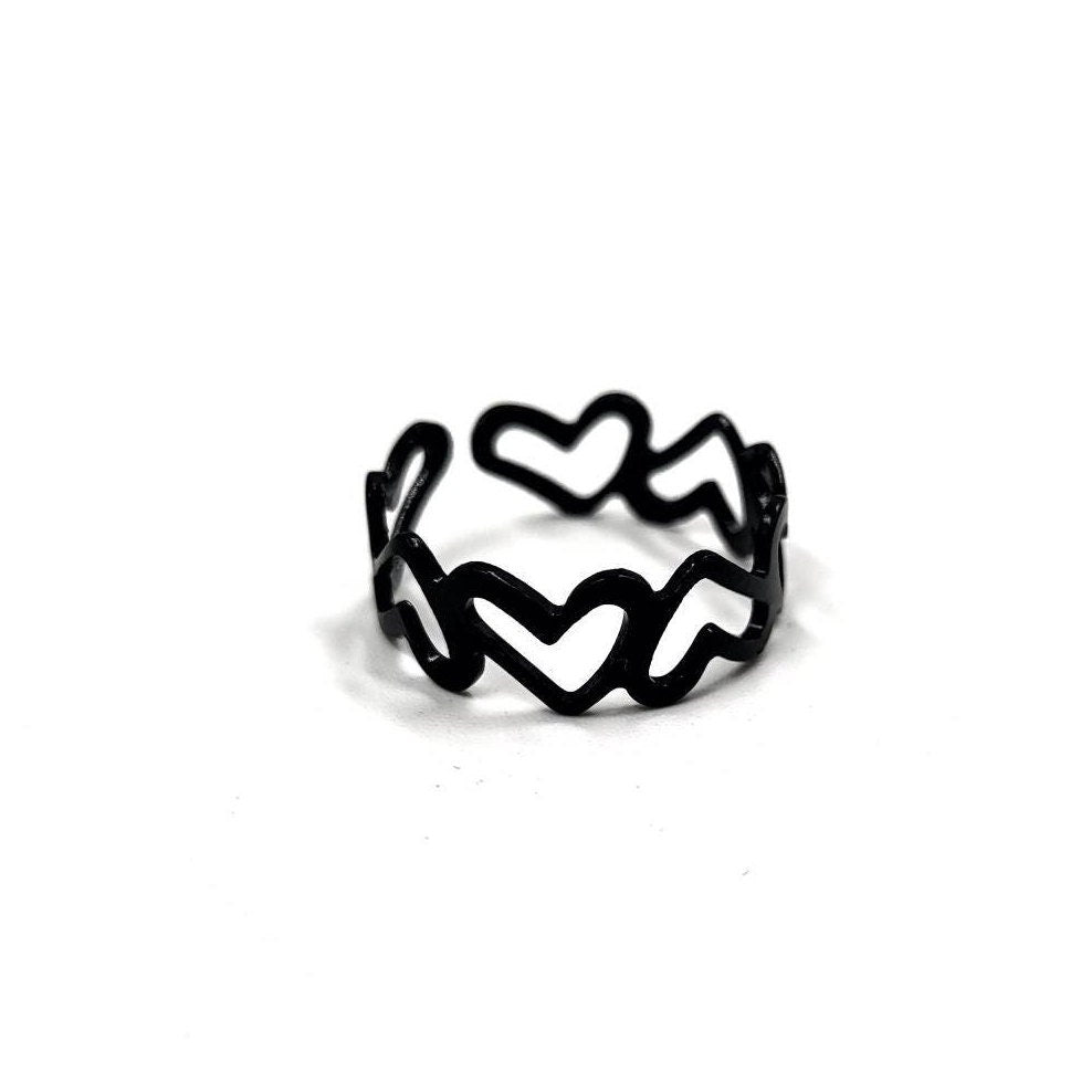 Black Metal Heart Adjustable Ring - Pretty Savage Jewellery