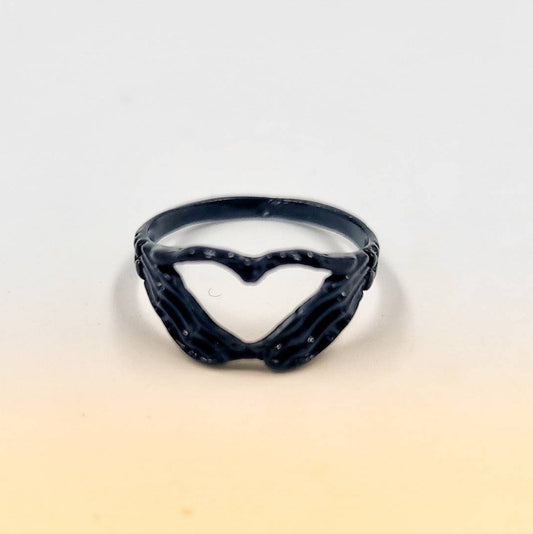 Black Skeleton Hand Heart Metal Ring - Pretty Savage Jewellery